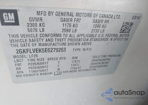 2014 GMC Terrain Sle-1 z USA, uszkodzony, nr VIN 2GKFLVEK5E6279263